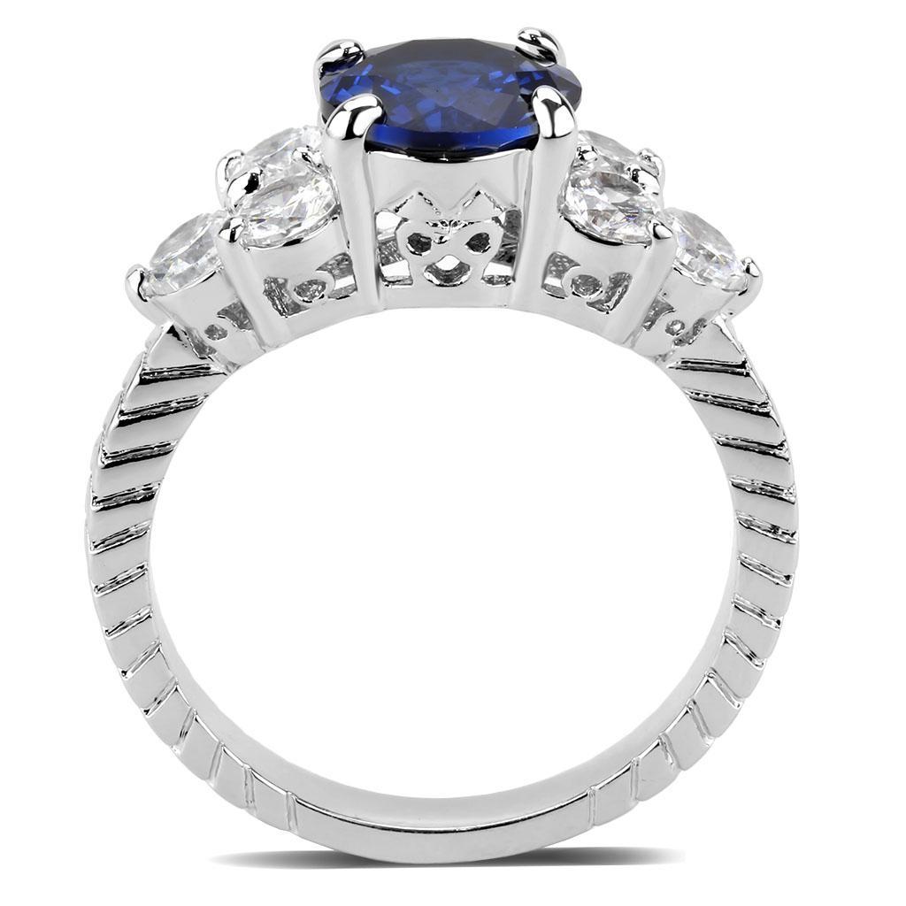 3W1601 - Rhodium Brass Ring with AAA Grade CZ  in London Blue-3