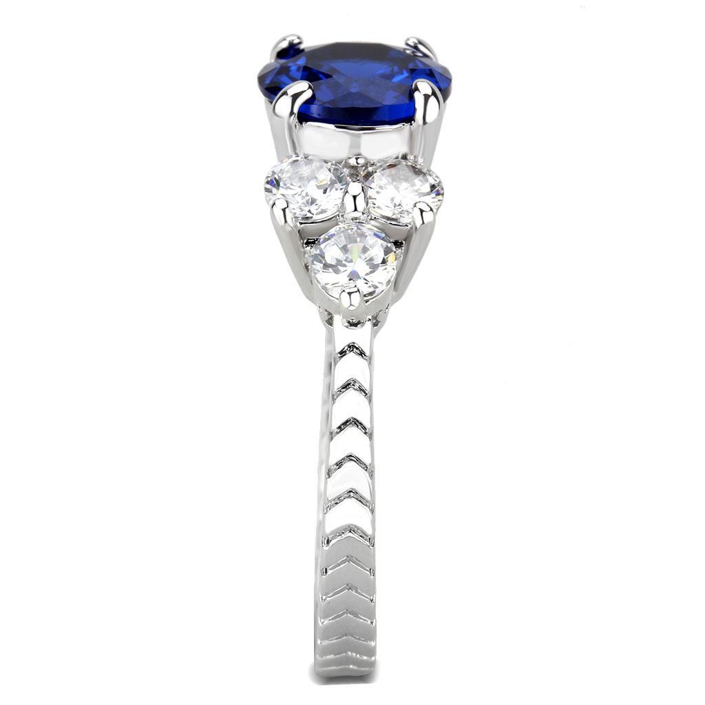3W1601 - Rhodium Brass Ring with AAA Grade CZ  in London Blue-4