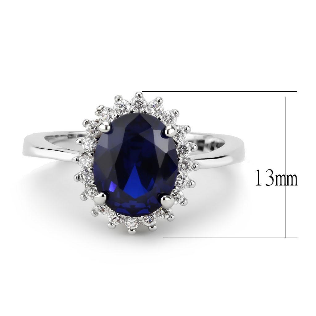 3W1602 - Rhodium Brass Ring with AAA Grade CZ  in London Blue-2