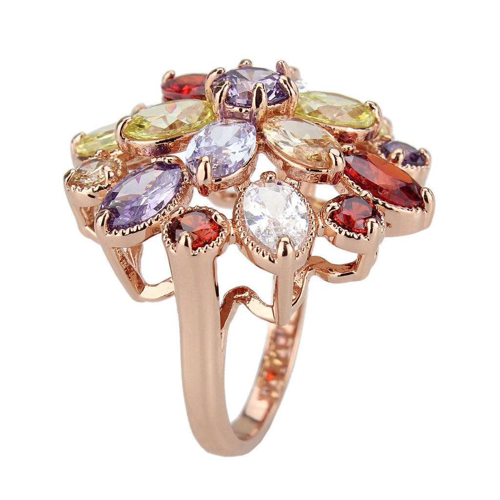 3W1603 - Rose Gold Brass Ring with AAA Grade CZ in MultiColor-3