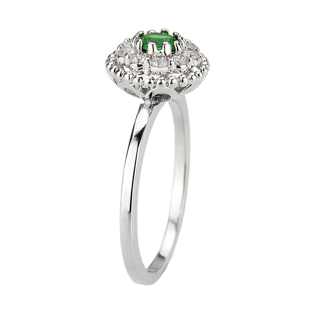 3W1604 - Rhodium Brass Ring with Synthetic in Emerald-3