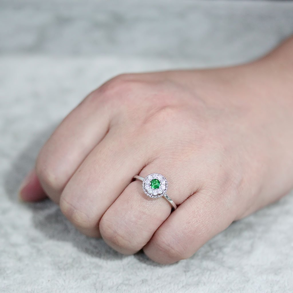 3W1604 - Rhodium Brass Ring with Synthetic in Emerald-4