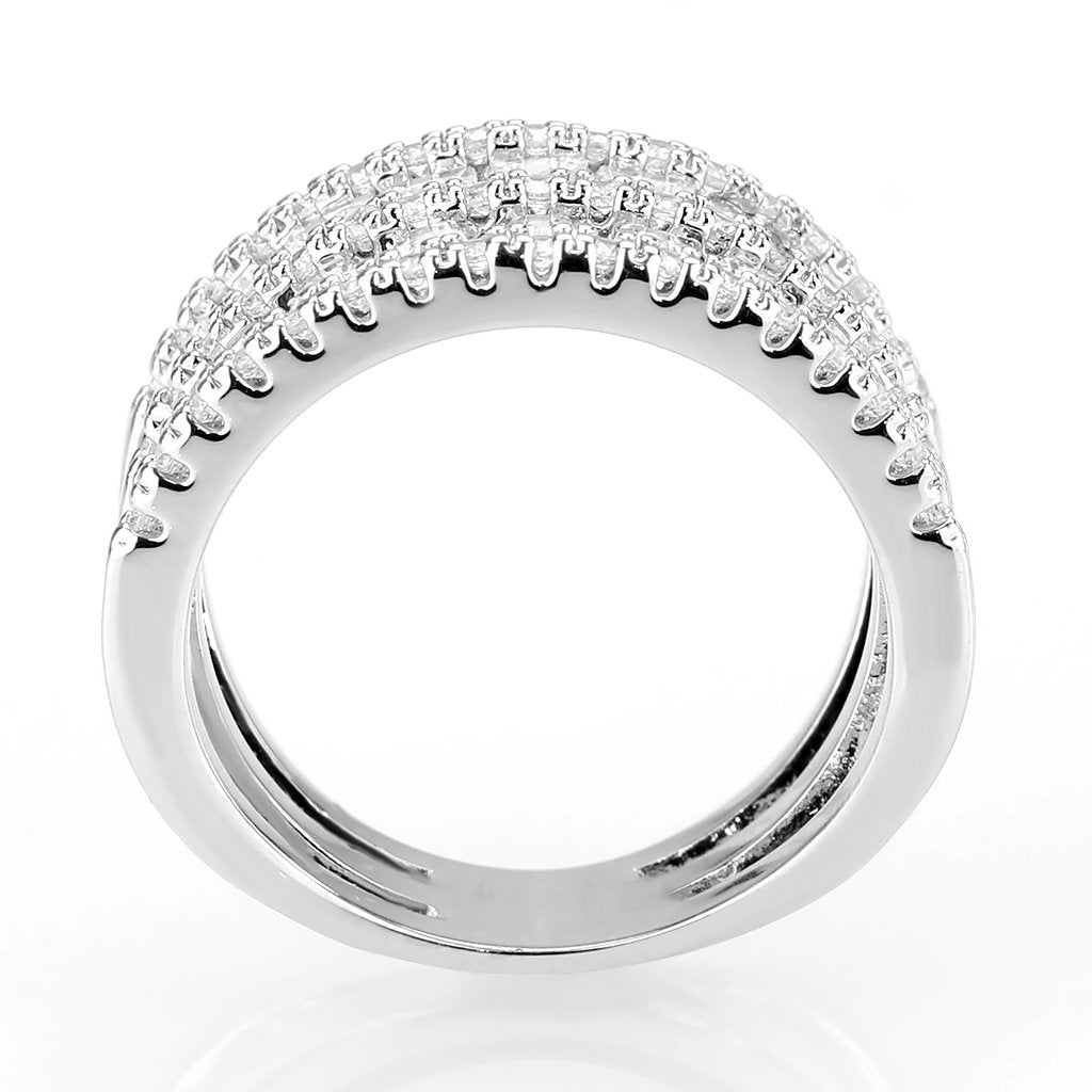 3W1606 - Rhodium Brass Ring with AAA Grade CZ in Clear-2