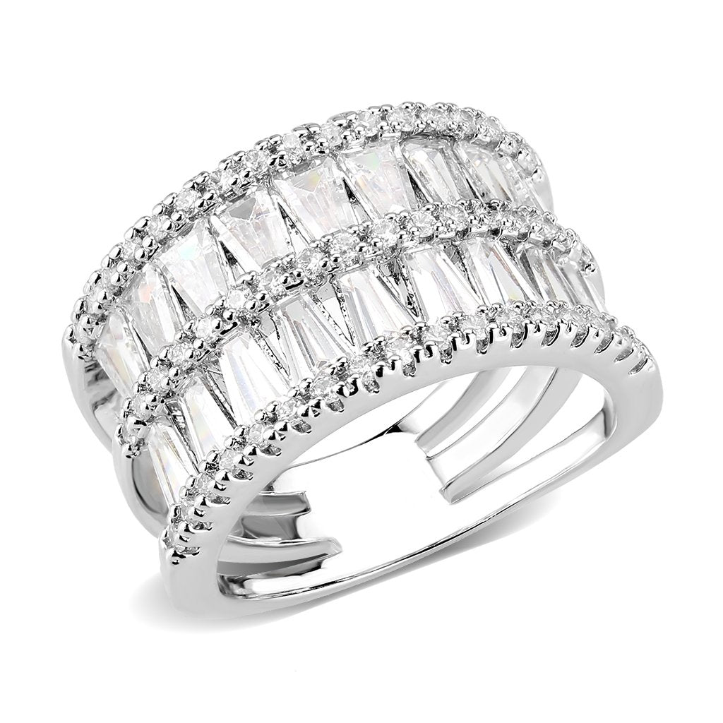 3W1606 - Rhodium Brass Ring with AAA Grade CZ in Clear-0
