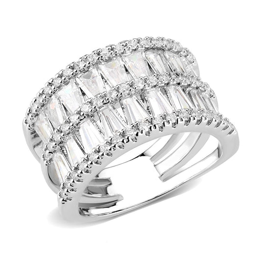 3W1606 - Rhodium Brass Ring with AAA Grade CZ in Clear-0
