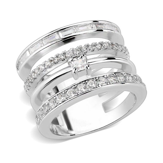 3W1607 - Rhodium Brass Ring with AAA Grade CZ in Clear-0