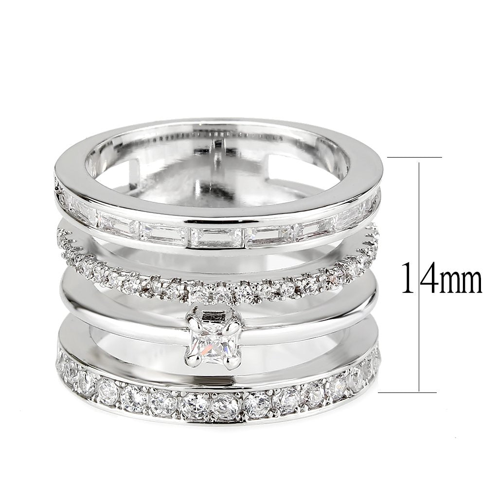 3W1607 - Rhodium Brass Ring with AAA Grade CZ in Clear-1