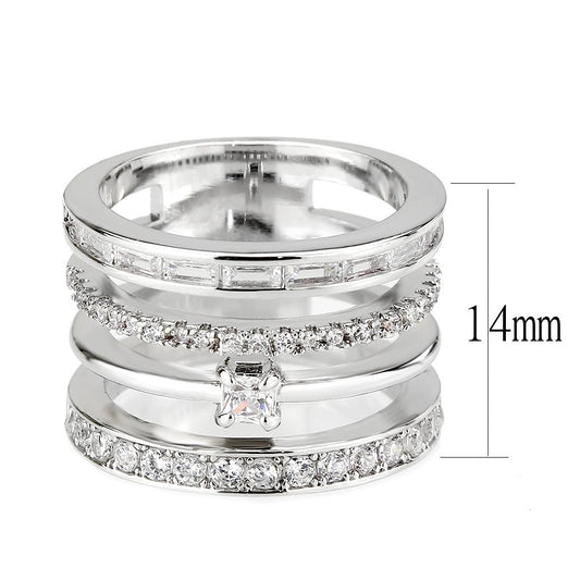 3W1607 - Rhodium Brass Ring with AAA Grade CZ in Clear-1