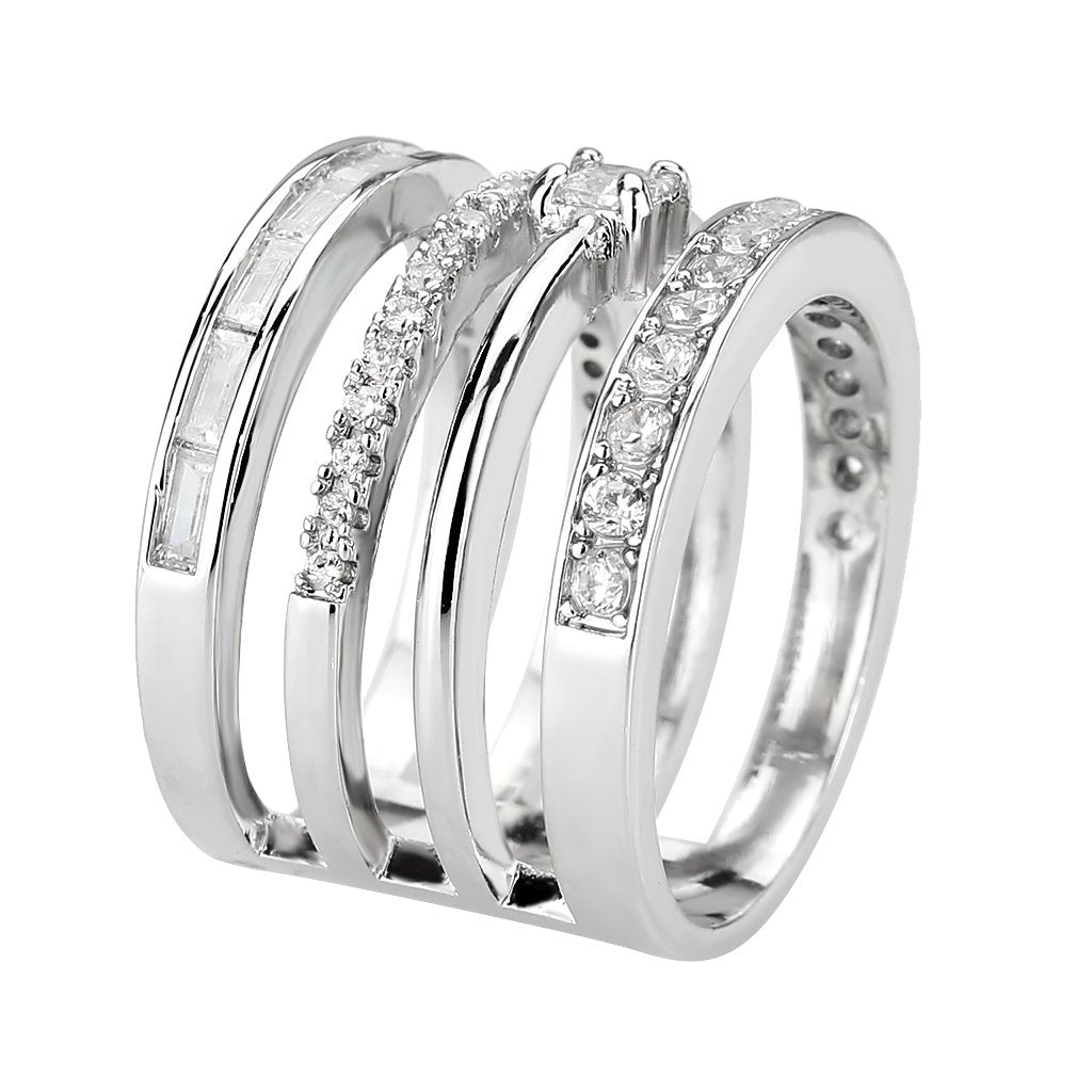 3W1607 - Rhodium Brass Ring with AAA Grade CZ in Clear-3