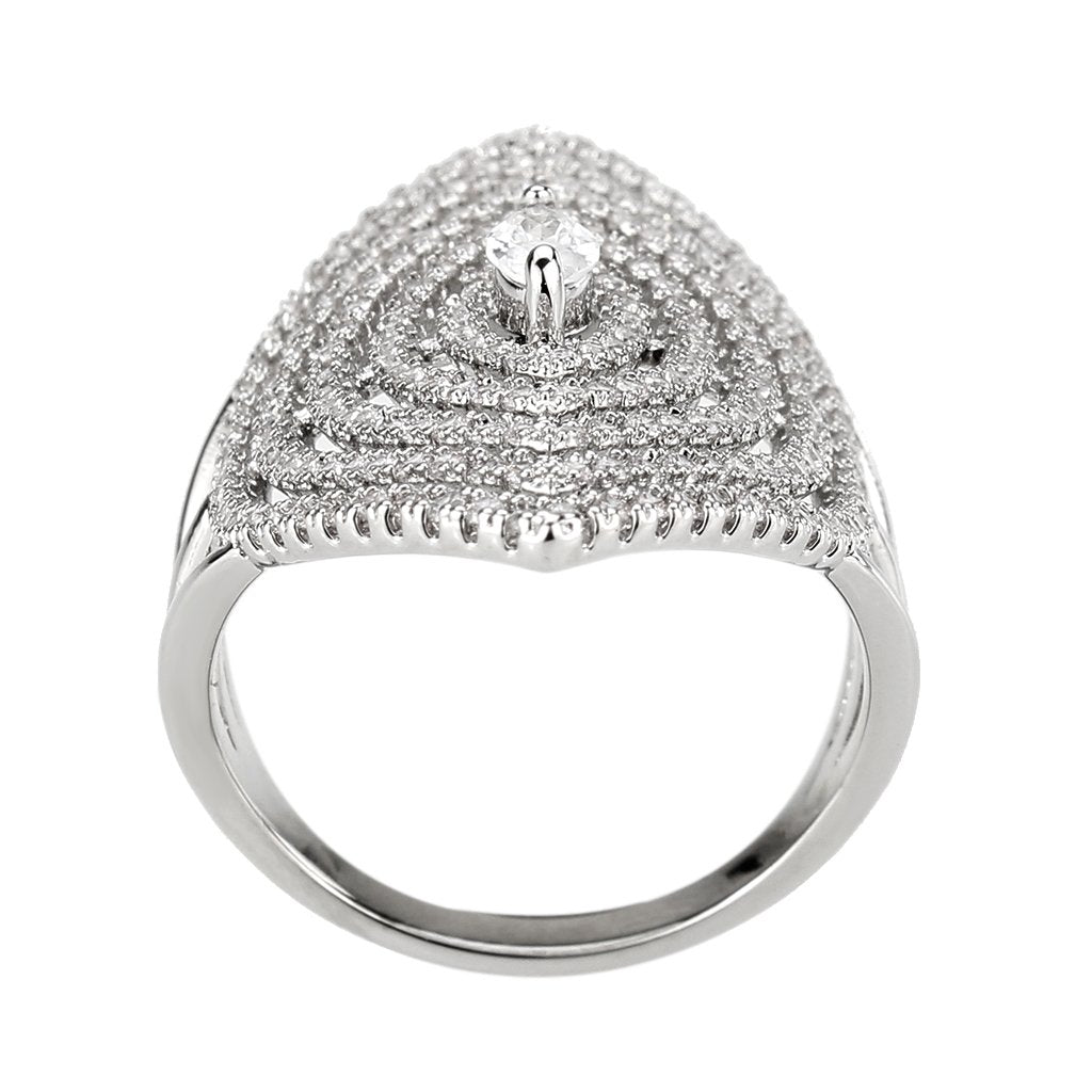 3W1608 - Rhodium Brass Ring with AAA Grade CZ in Clear-2