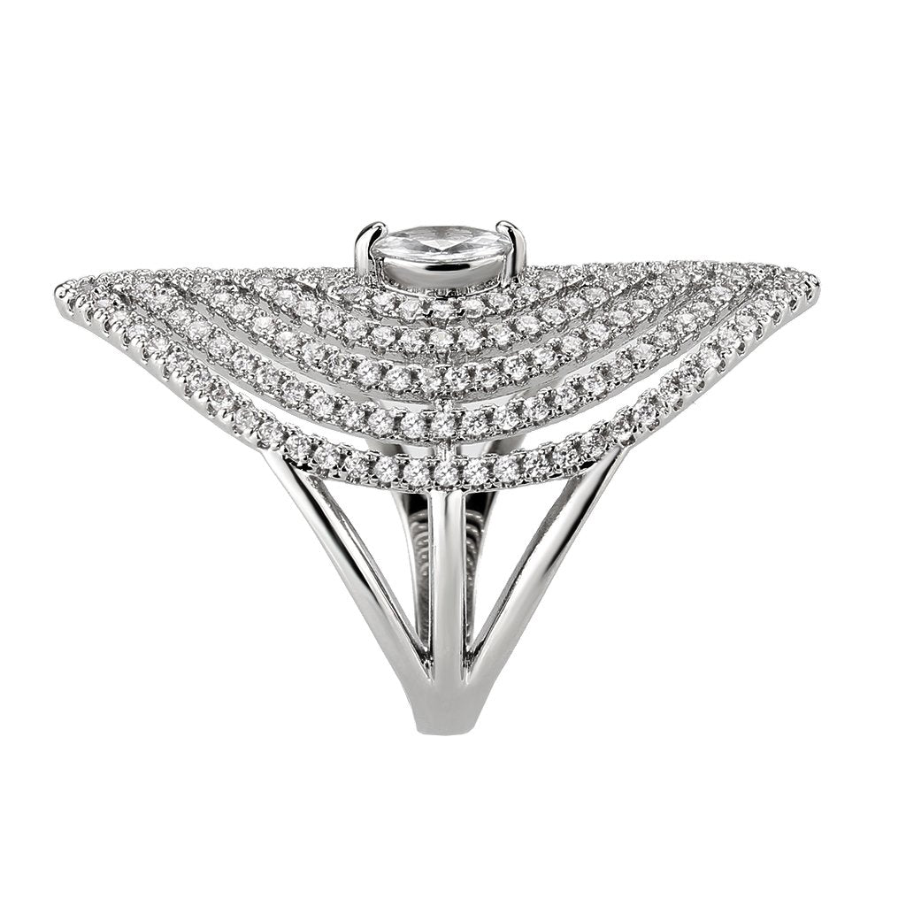 3W1608 - Rhodium Brass Ring with AAA Grade CZ in Clear-3