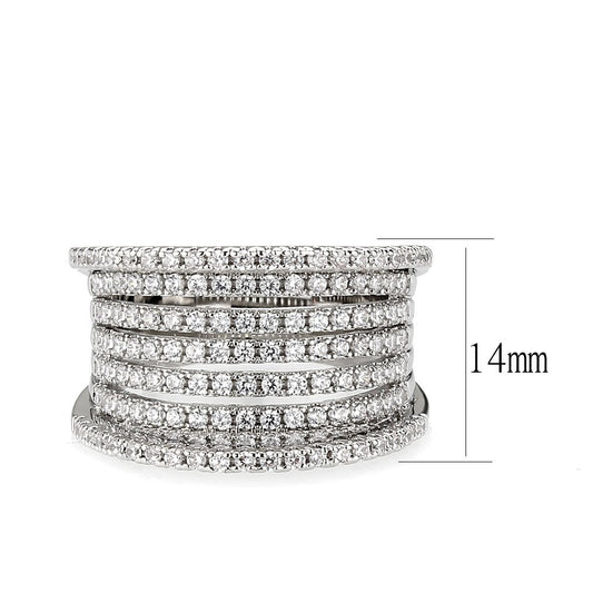 3W1609 - Rhodium Brass Ring with AAA Grade CZ in Clear-1