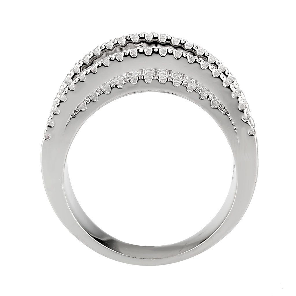 3W1609 - Rhodium Brass Ring with AAA Grade CZ in Clear-2