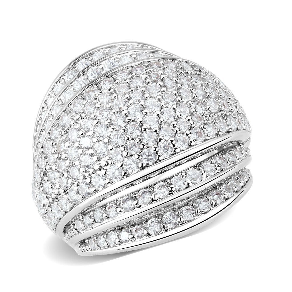 3W1610 - Rhodium Brass Ring with AAA Grade CZ in Clear-0