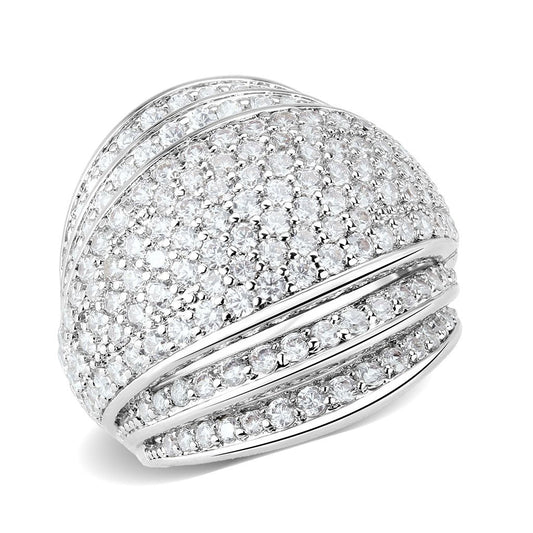 3W1610 - Rhodium Brass Ring with AAA Grade CZ in Clear-0
