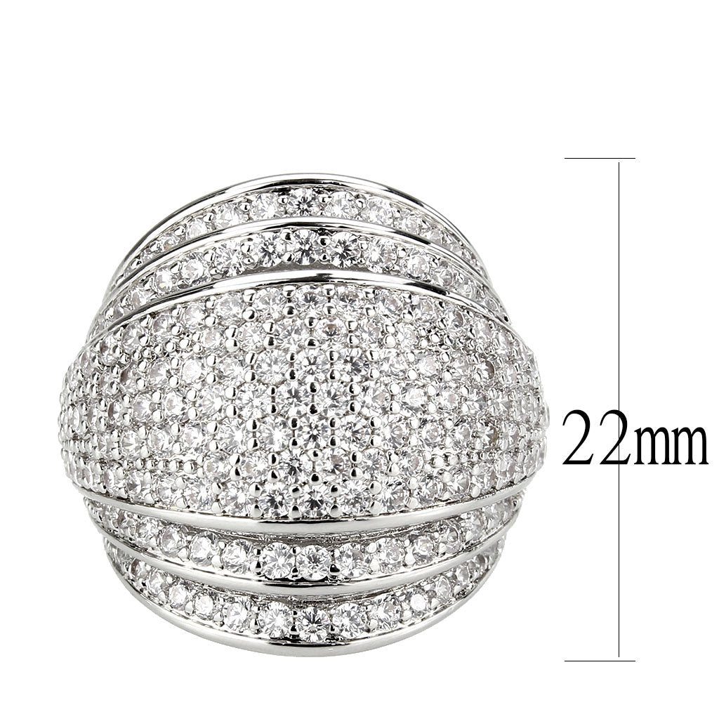 3W1610 - Rhodium Brass Ring with AAA Grade CZ in Clear-1