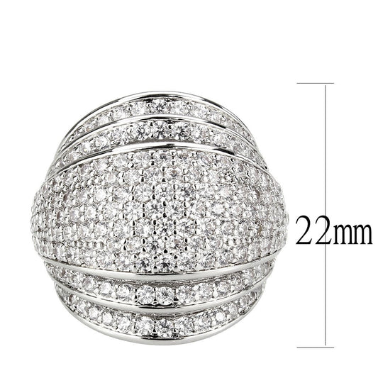 3W1610 - Rhodium Brass Ring with AAA Grade CZ in Clear-1