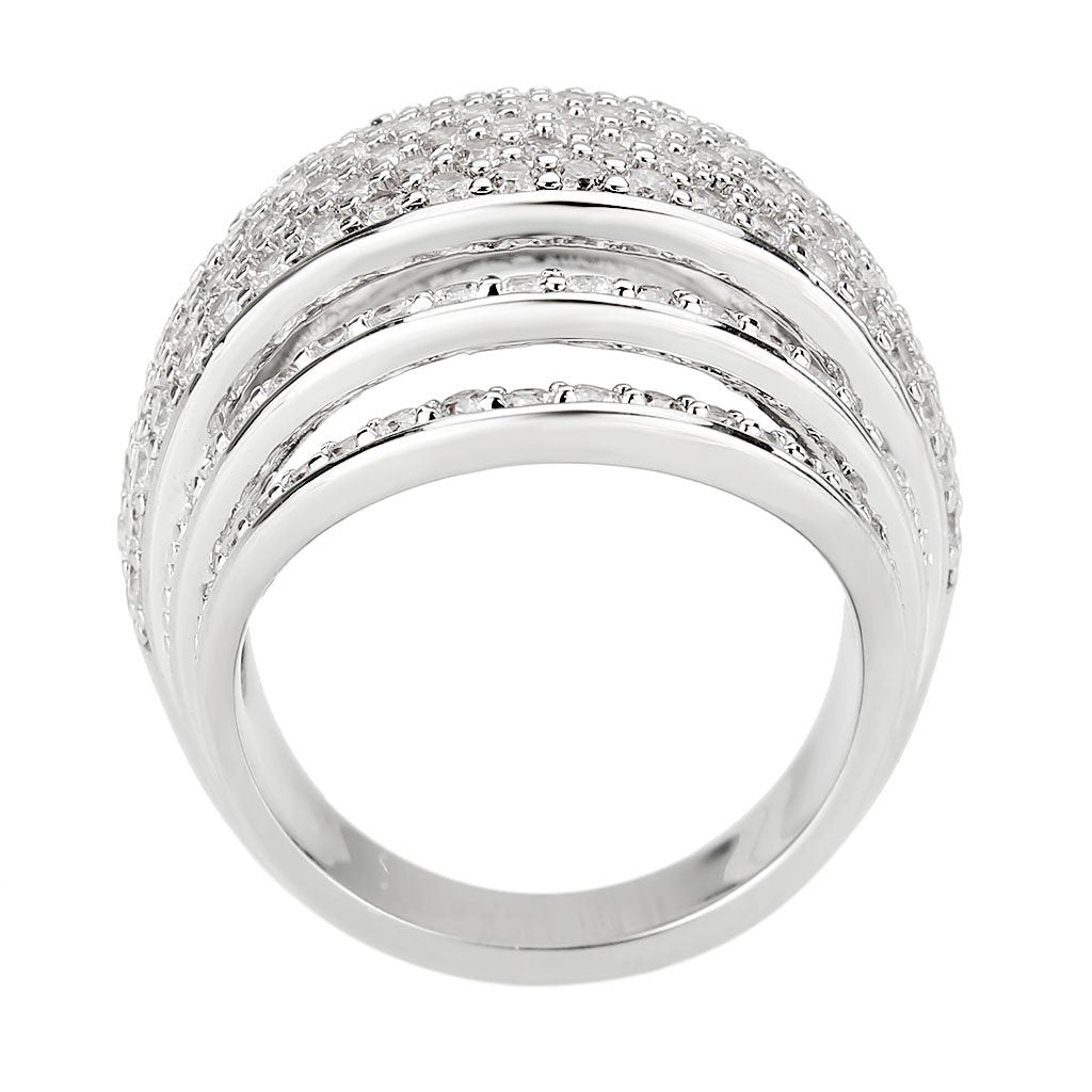 3W1610 - Rhodium Brass Ring with AAA Grade CZ in Clear-2