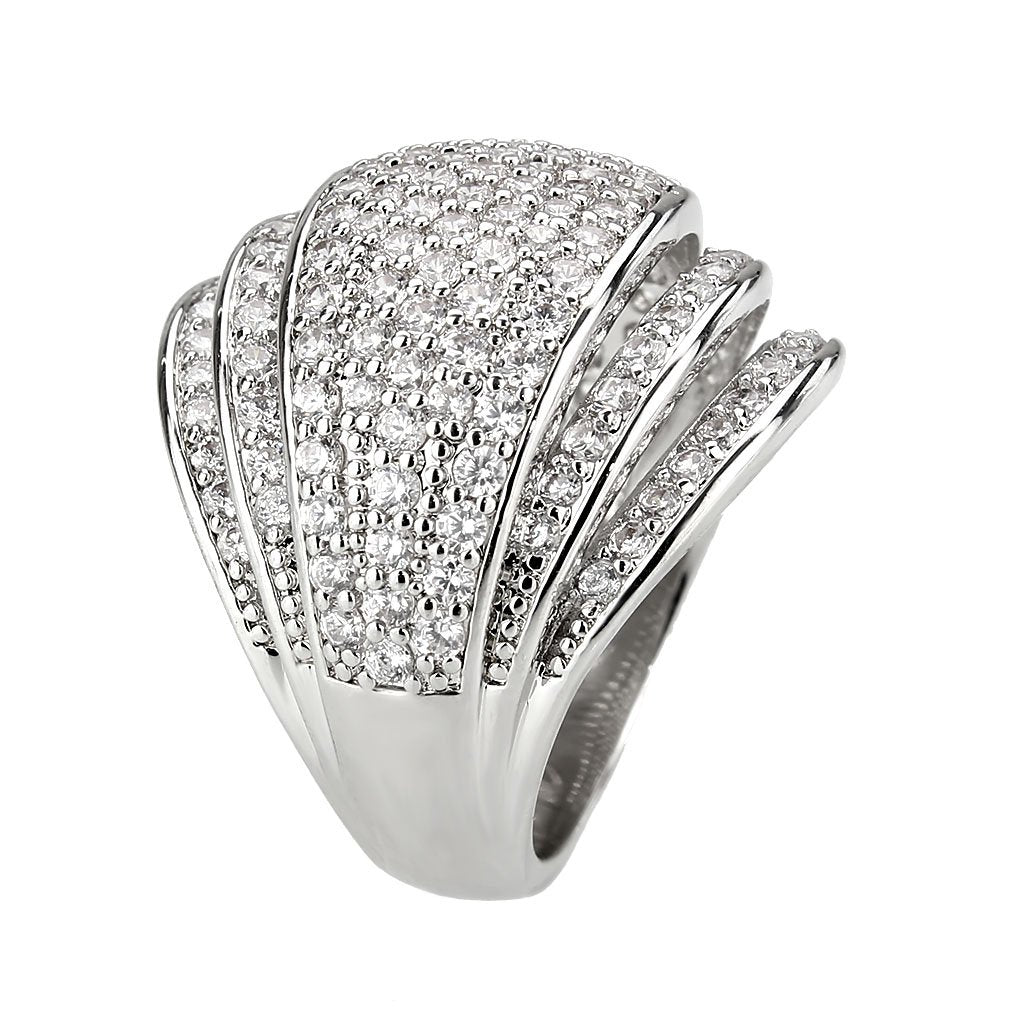 3W1610 - Rhodium Brass Ring with AAA Grade CZ in Clear-3