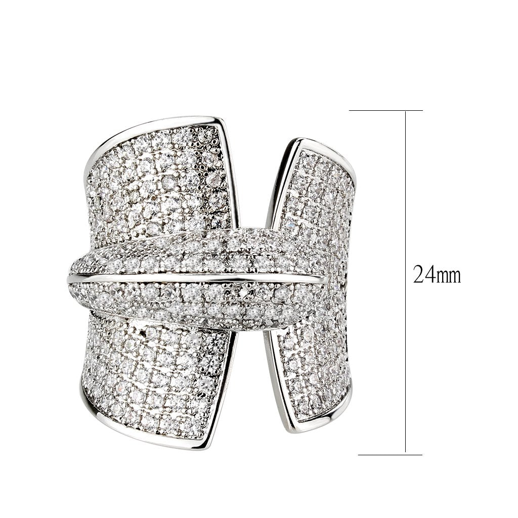 3W1611 - Rhodium Brass Ring with AAA Grade CZ in Clear-1
