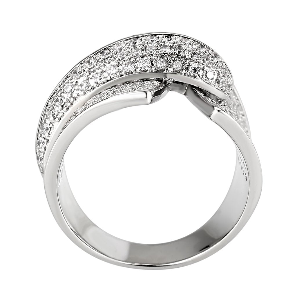 3W1611 - Rhodium Brass Ring with AAA Grade CZ in Clear-2