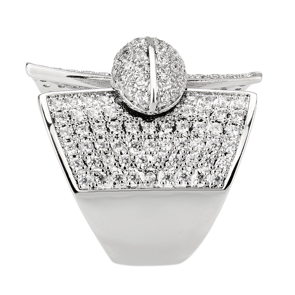 3W1611 - Rhodium Brass Ring with AAA Grade CZ in Clear-3