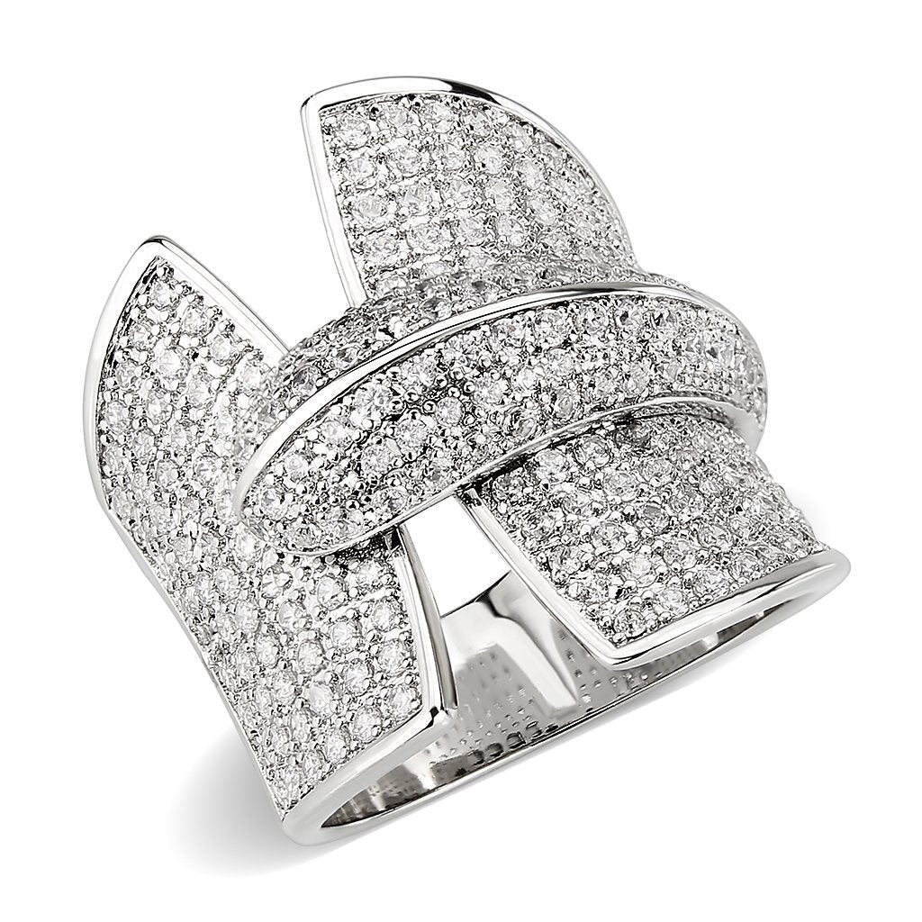 3W1611 - Rhodium Brass Ring with AAA Grade CZ in Clear-0