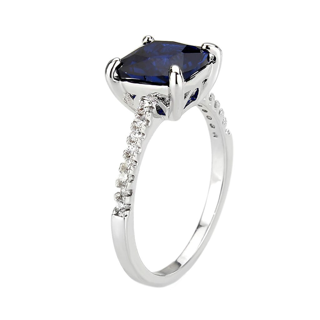3W1612 - Rhodium Brass Ring with Lab Spinel in London Blue-3