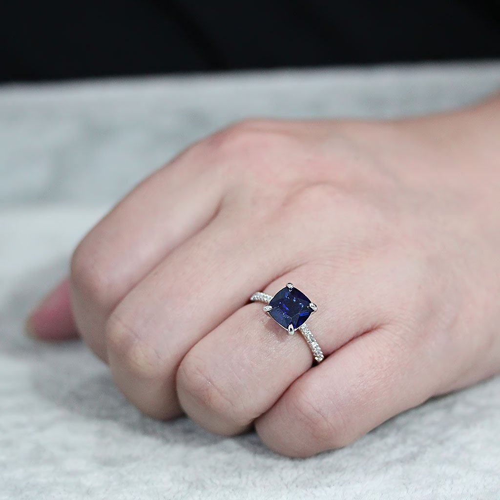 3W1612 - Rhodium Brass Ring with Lab Spinel in London Blue-4