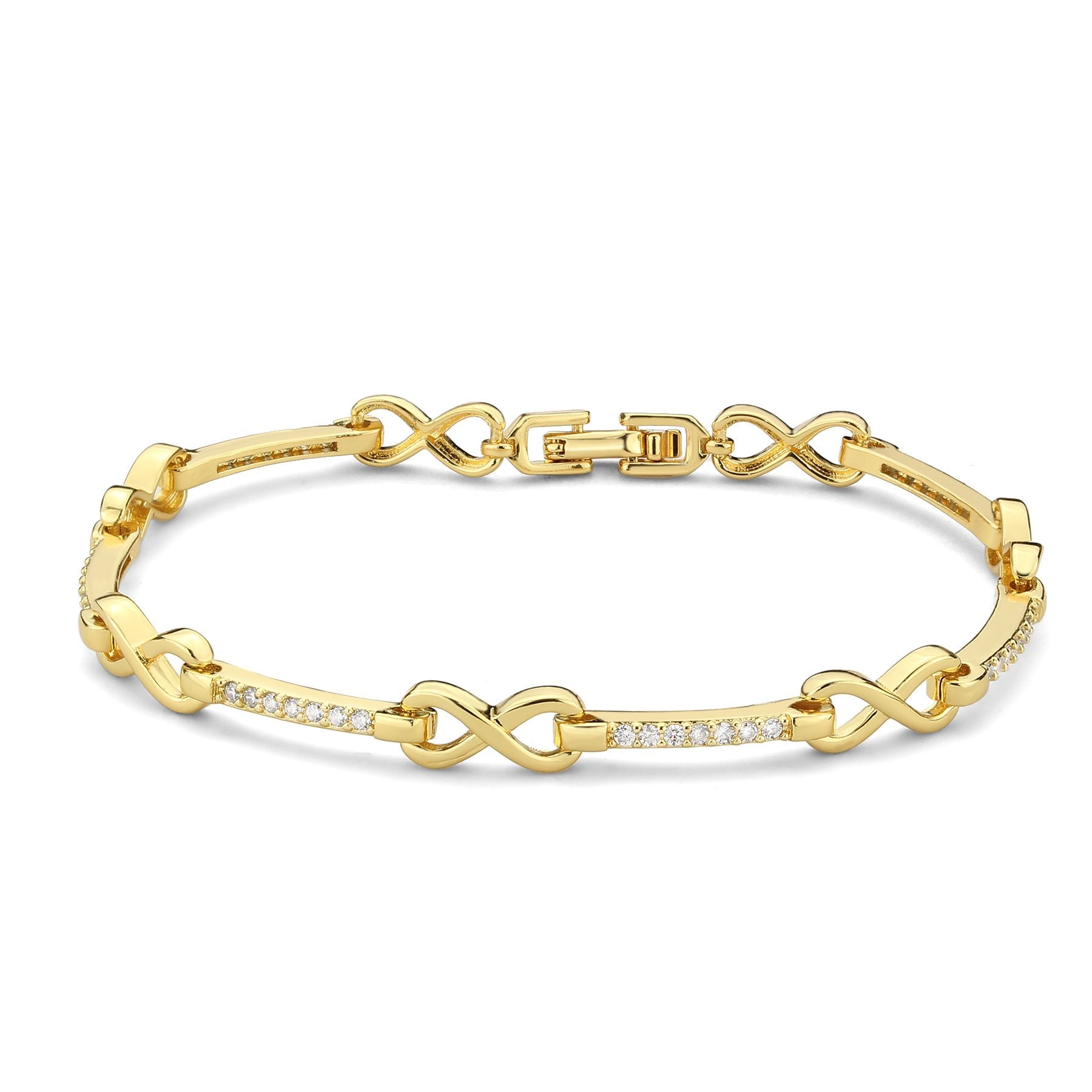 3W1629 - Flash Gold Brass Bracelet with AAA Grade CZ in Clear-3