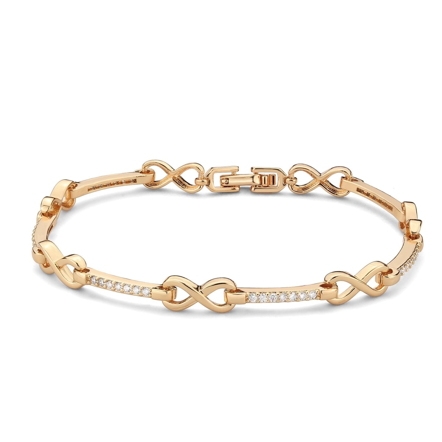 3W1630 - Flash Rose Gold Brass Bracelet with AAA Grade CZ in Clear-0