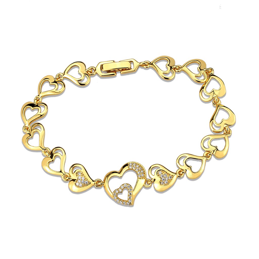 3W1632 - Flash Gold Brass Bracelet with AAA Grade CZ in Clear-3