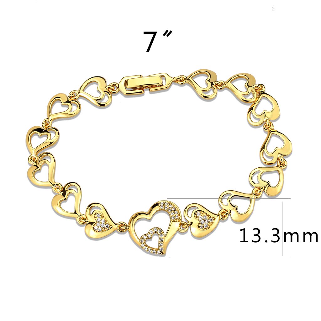 3W1632 - Flash Gold Brass Bracelet with AAA Grade CZ in Clear-1