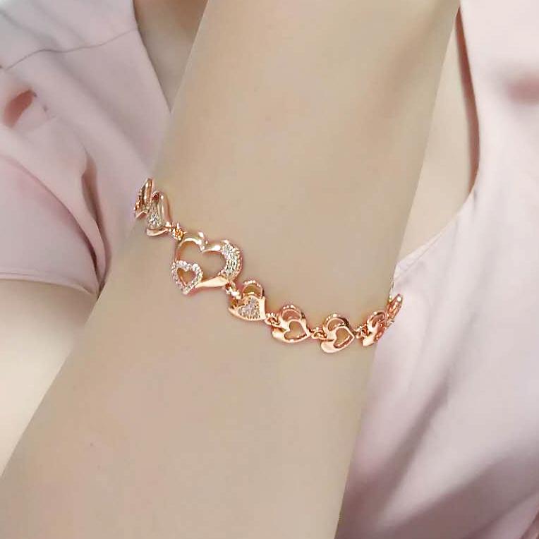 3W1633 - Flash Rose Gold Brass Bracelet with AAA Grade CZ in Clear-4