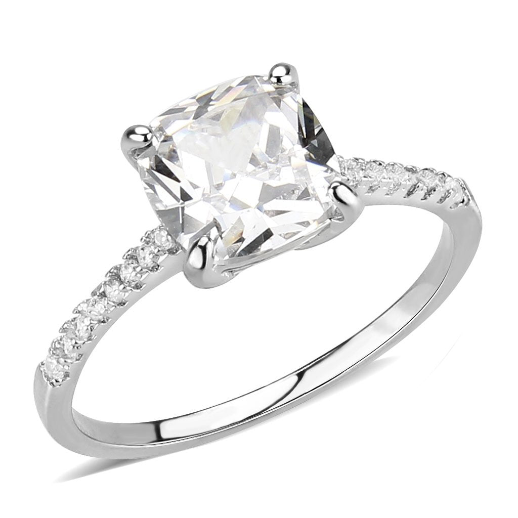 3W1636 - Rhodium Brass Ring with AAA Grade CZ in Clear-0