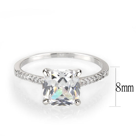 3W1636 - Rhodium Brass Ring with AAA Grade CZ in Clear-1