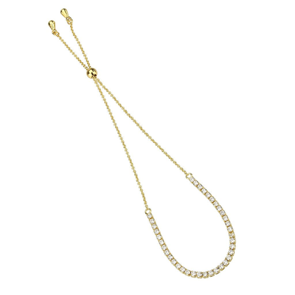 3W1638 - Gold Brass Bracelet with AAA Grade CZ in Clear-2