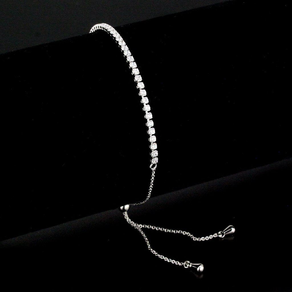 3W1640 - Rhodium Brass Bracelet with AAA Grade CZ in Clear-0