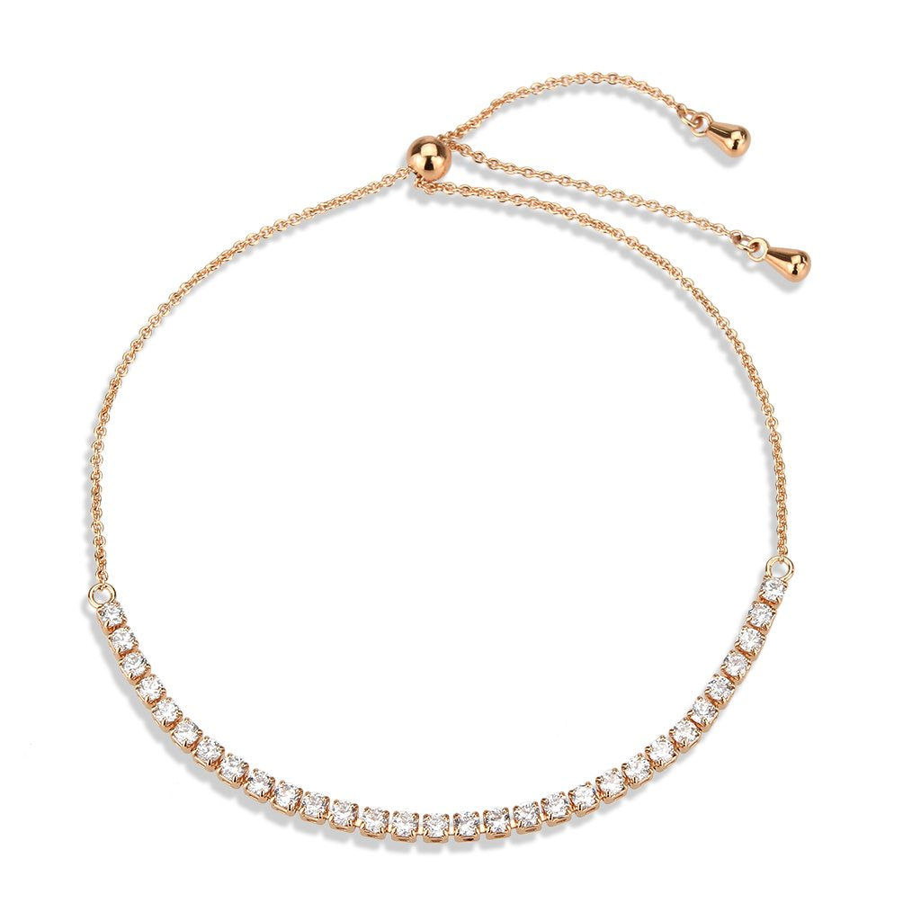 3W1642 - Rose Gold Brass Bracelet with AAA Grade CZ in Clear-3