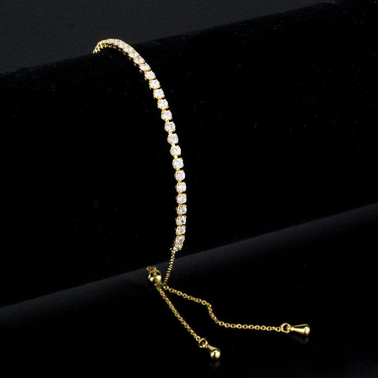 3W1644 - Gold Brass Bracelet with AAA Grade CZ in Clear-0