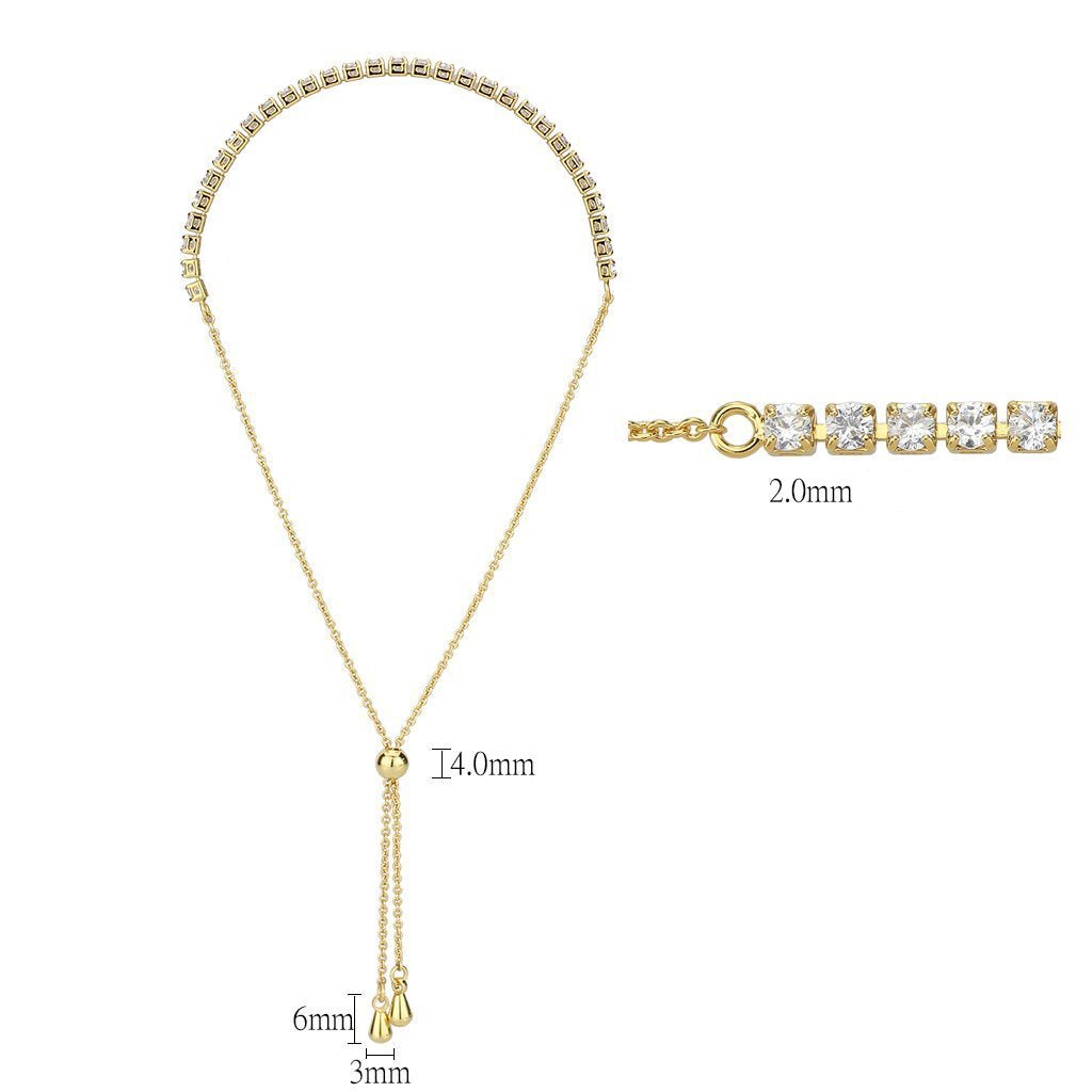 3W1644 - Gold Brass Bracelet with AAA Grade CZ in Clear-1