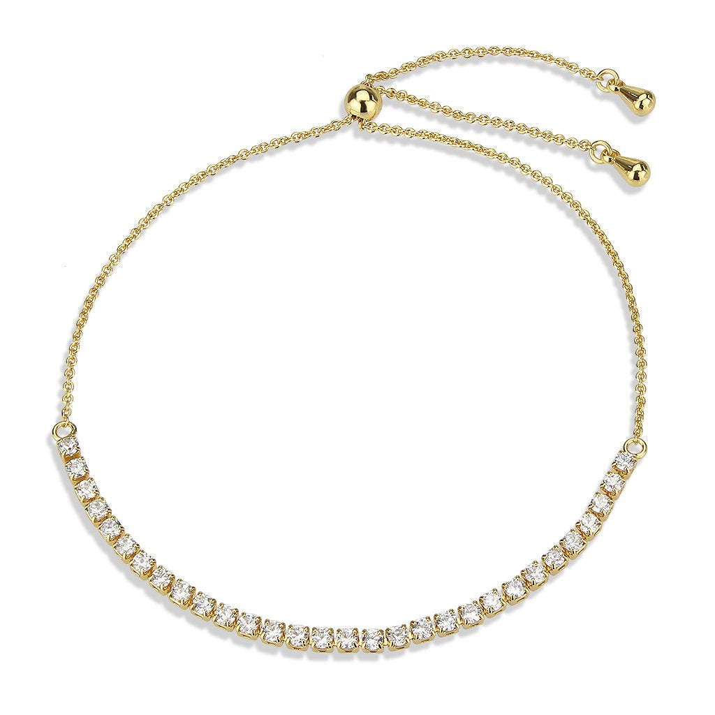 3W1644 - Gold Brass Bracelet with AAA Grade CZ in Clear-3
