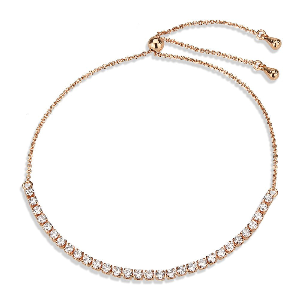 3W1645 - Rose Gold Brass Bracelet with AAA Grade CZ in Clear-3