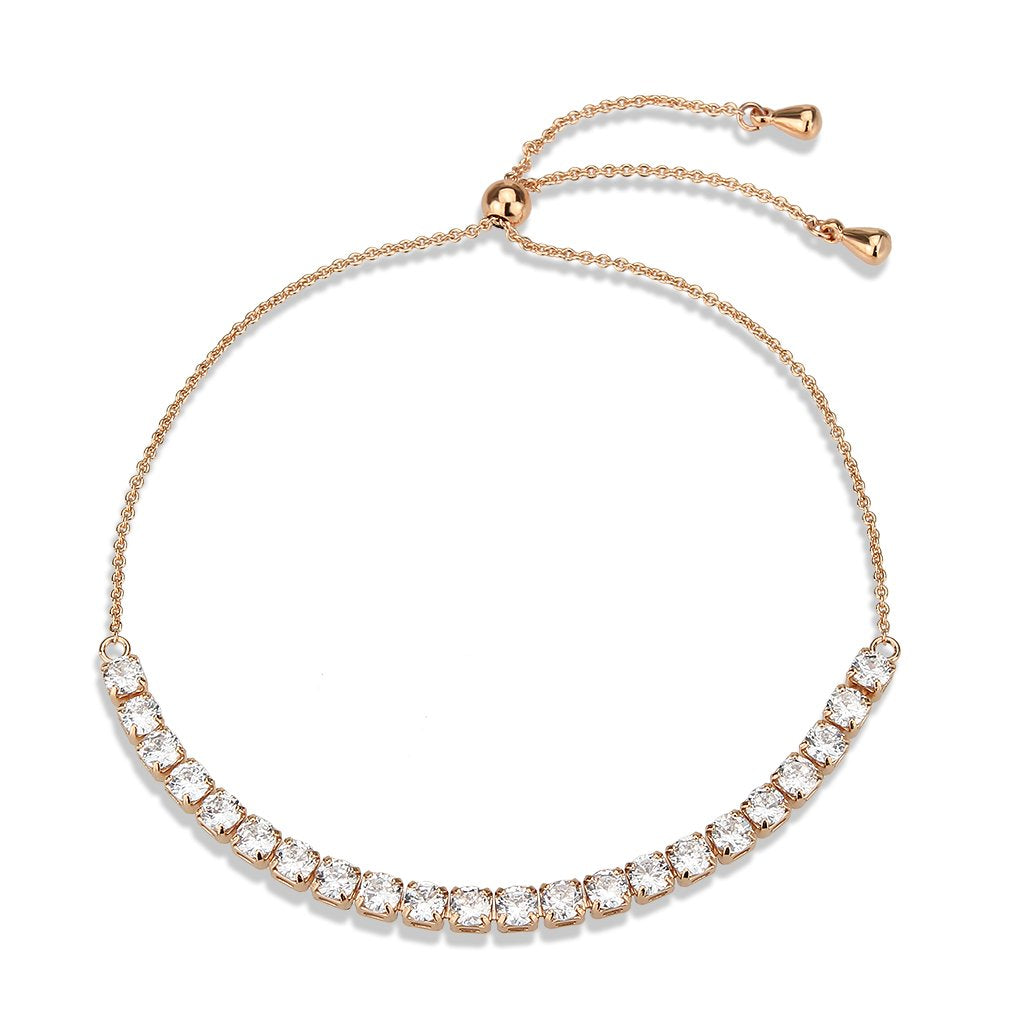 3W1651 - Rose Gold Brass Bracelet with AAA Grade CZ in Clear-3