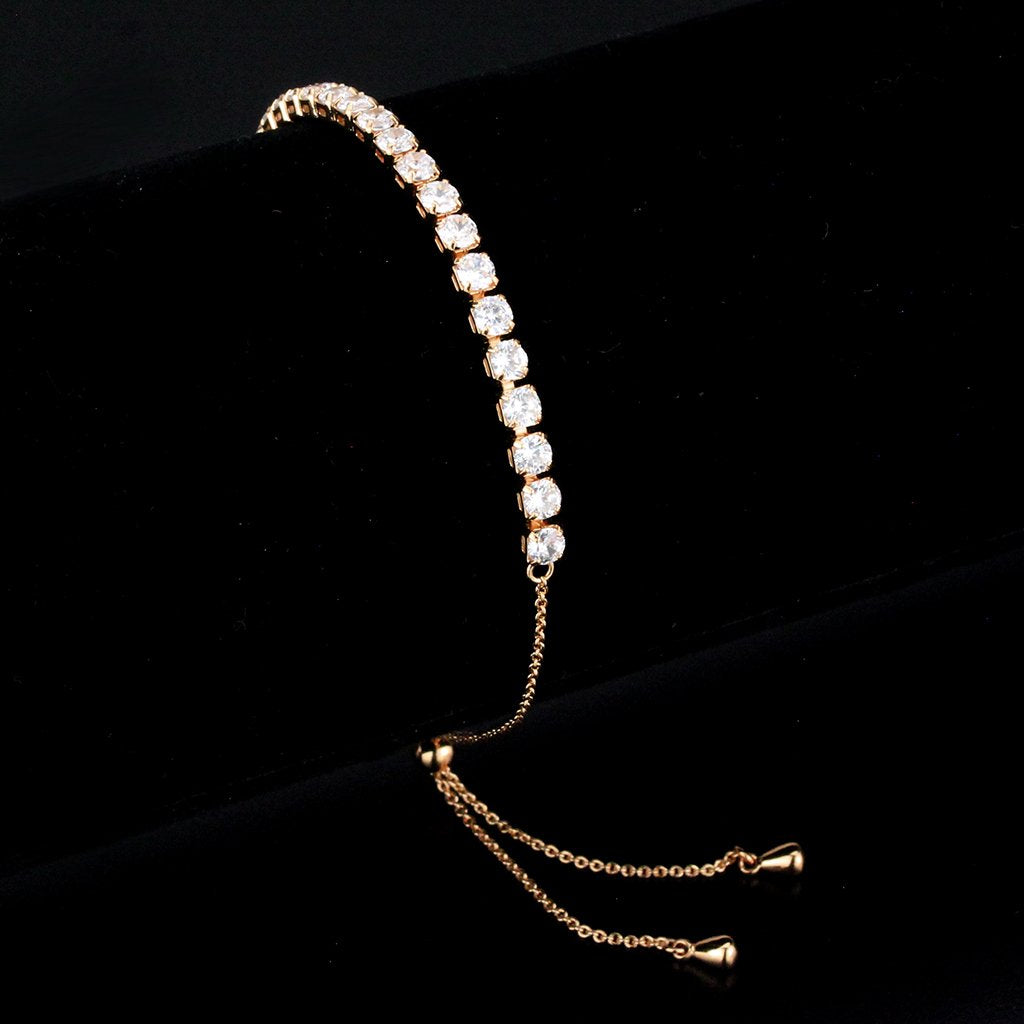 3W1651 - Rose Gold Brass Bracelet with AAA Grade CZ in Clear-0