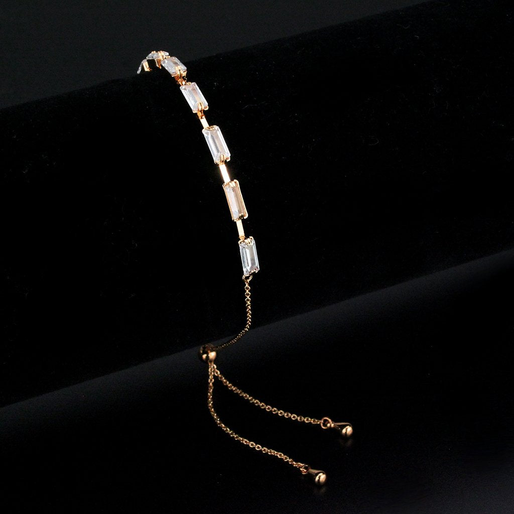 3W1660 - Rose Gold Brass Bracelet with AAA Grade CZ in Clear-0