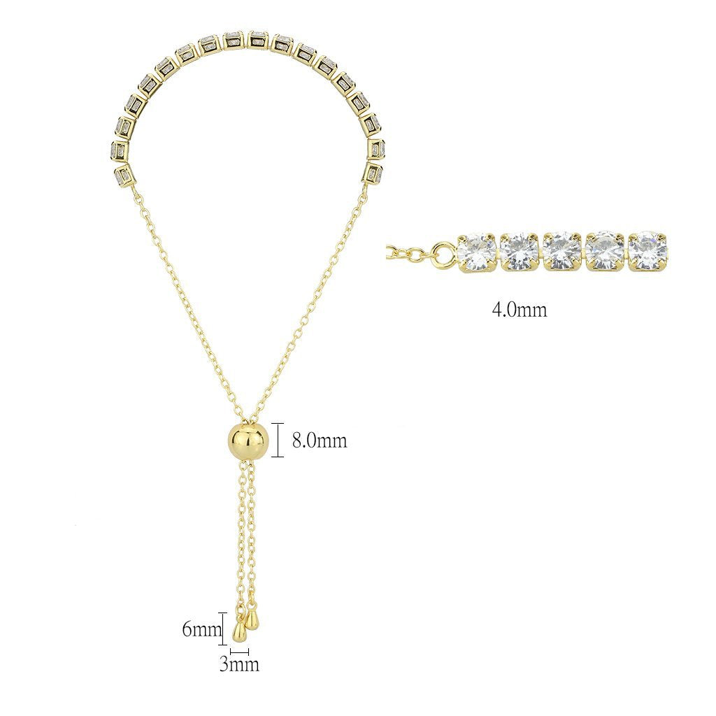3W1665 - Gold Brass Bracelet with AAA Grade CZ in Clear-1
