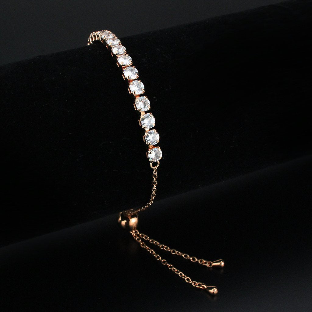 3W1666 - Rose Gold Brass Bracelet with AAA Grade CZ in Clear-0