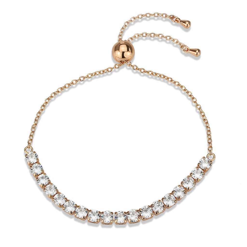 3W1666 - Rose Gold Brass Bracelet with AAA Grade CZ in Clear-3
