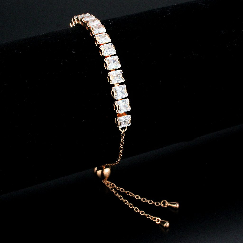3W1672 - Rose Gold Brass Bracelet with AAA Grade CZ in Clear-0